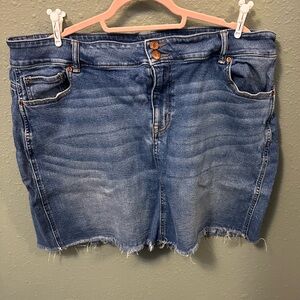 Blue Denim Skirt with Frayed Hem